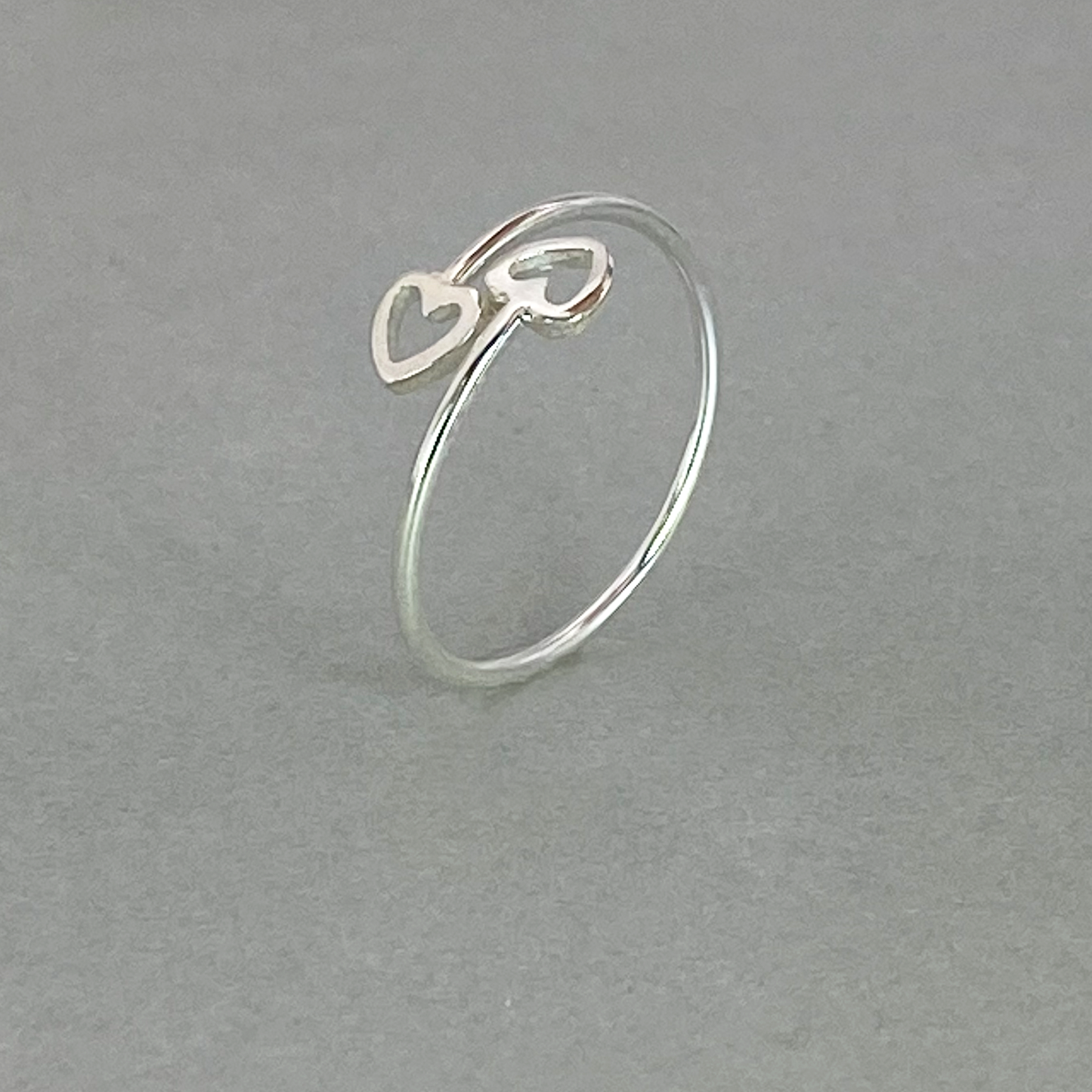 Silver Plain Double Heart Crossover Ring