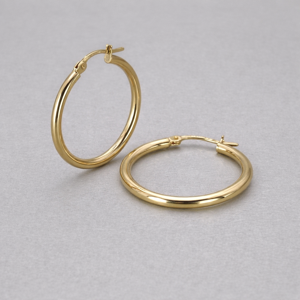 9ct Yellow Gold Hollow Italian 25mm Tube Hoop Earrings