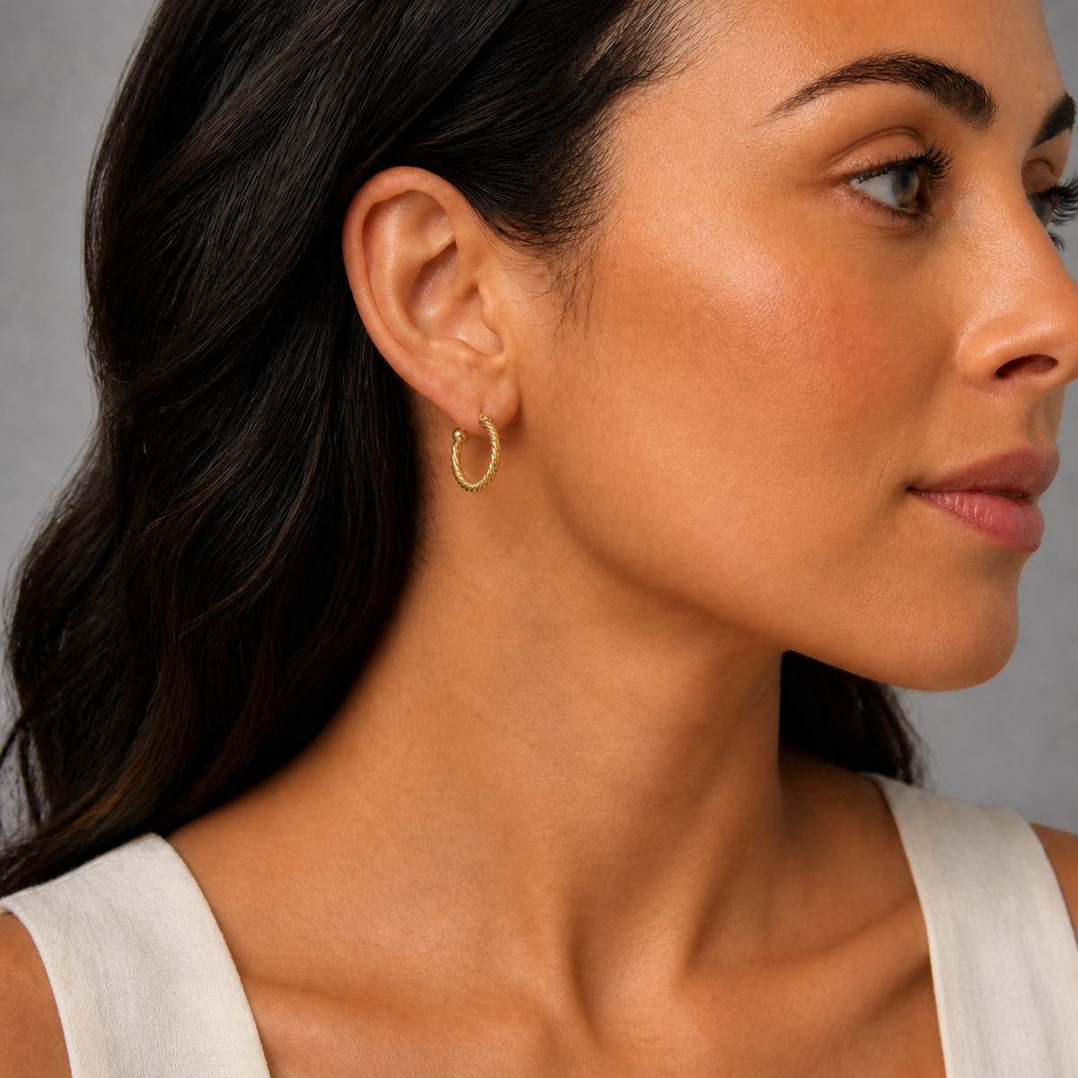 9ct Yellow Gold Hollow Italian 20mm Open Hoop Earrings with Rib Design and Ball end