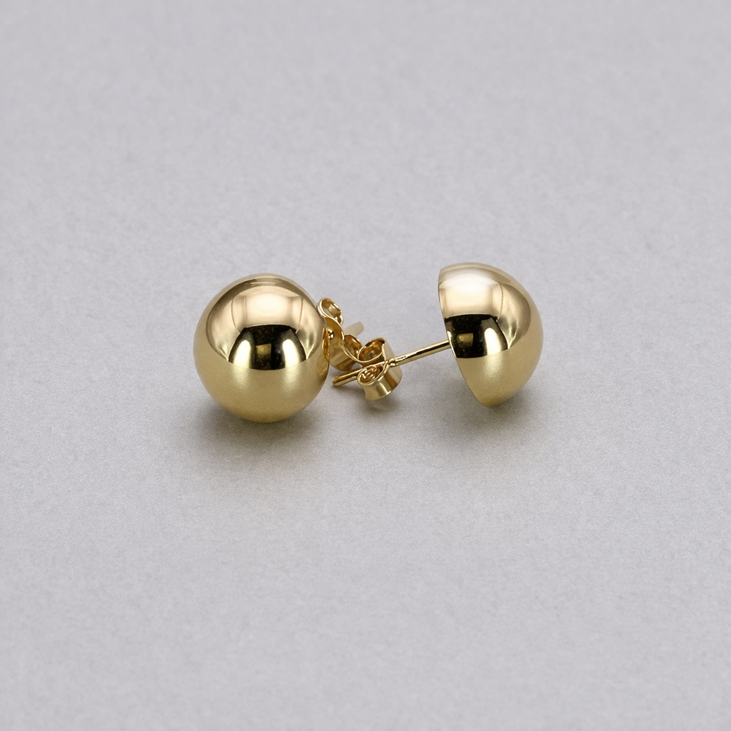 9ct Yellow Gold Hollow Italian 10mm Half Round Dome style Stud Earrings