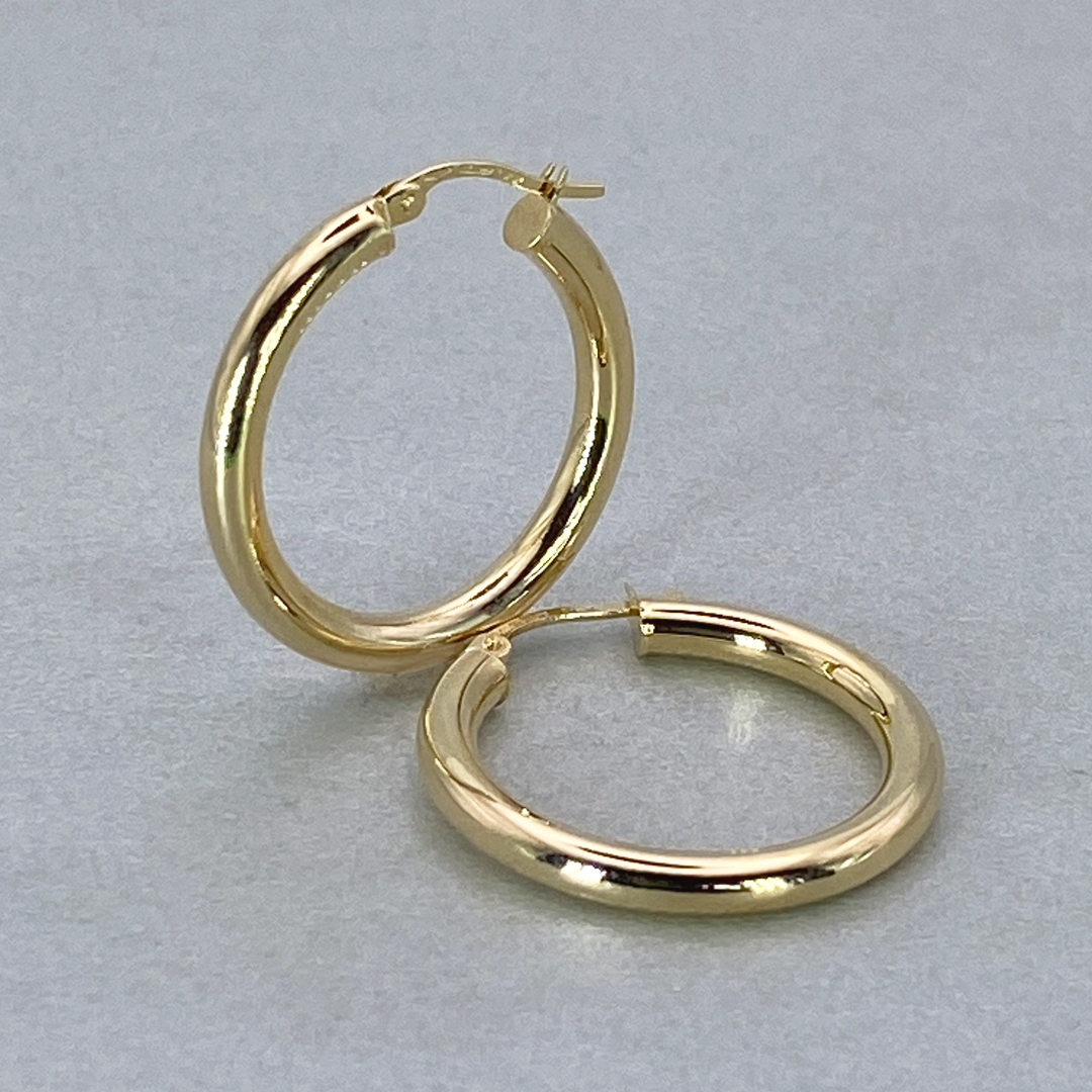 9ct Yellow Gold Hollow Italian 25mm Internal Tube Hoop Earrings