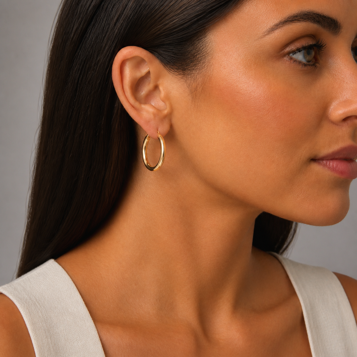 9ct Yellow Gold Hollow Italian 25mm Tube Hoop Earrings
