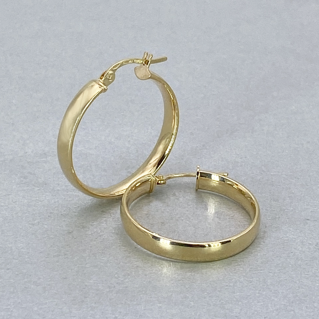 9ct Yellow Gold Hollow Italian 25mm Internal Diameter Half Tube Hoop Earrings