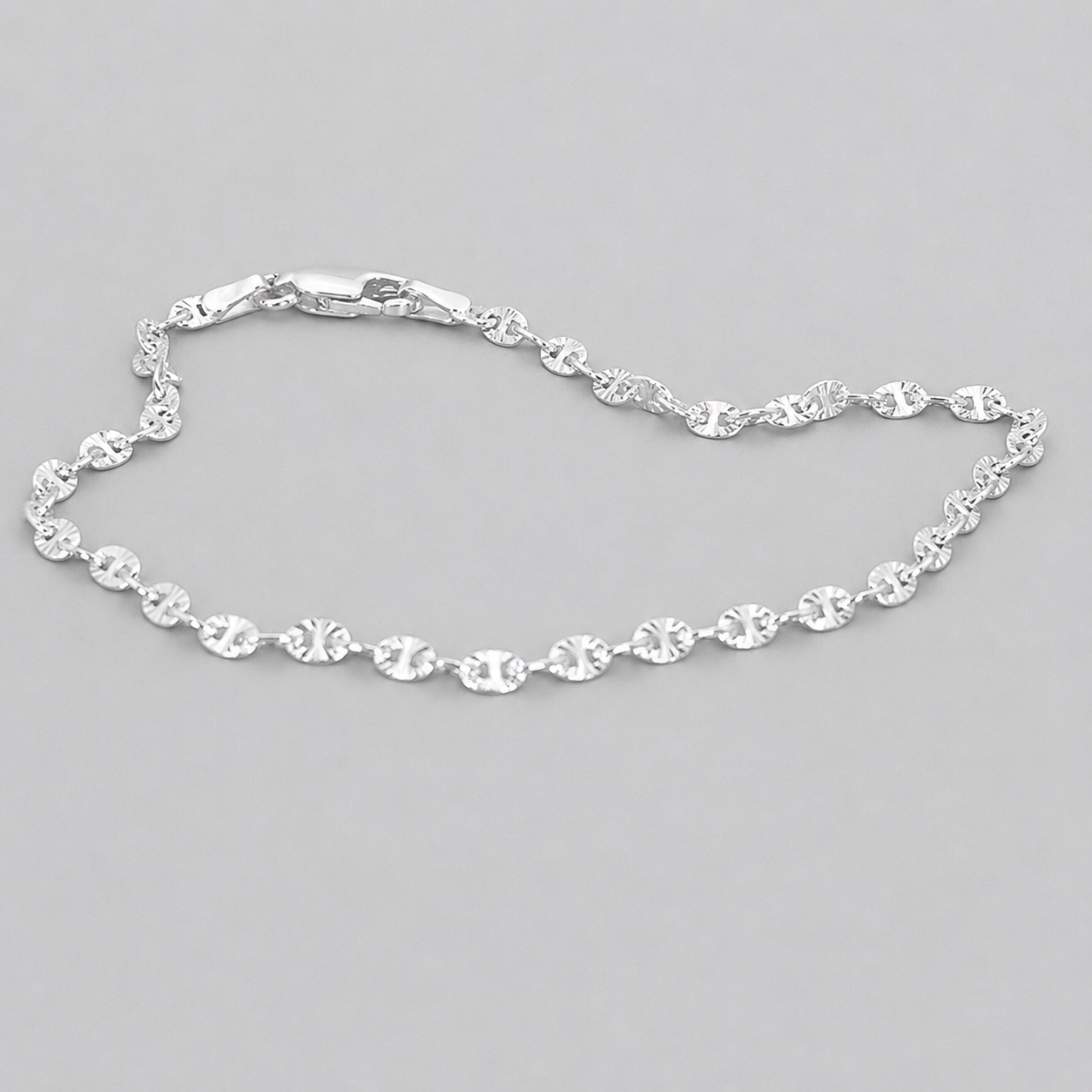 Silver Italian 19cm Fancy Oval Sun-cut Link Bracelet