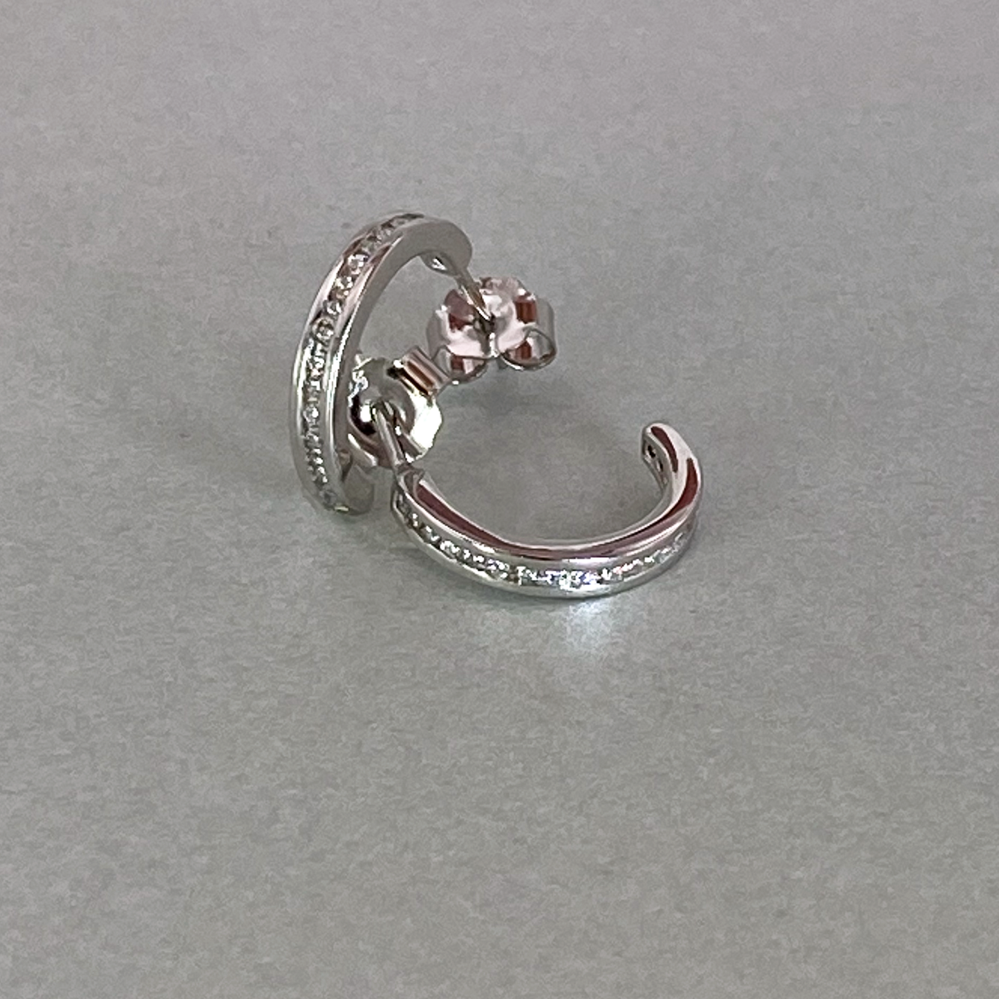 Silver CZ Channel set Small Half Hoop Earring