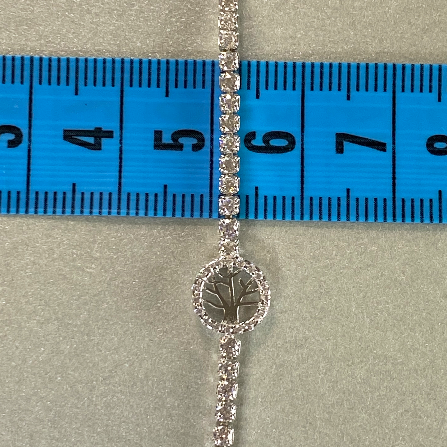 Silver 17cm White CZ Tennis Bracelet with Tree Of Life Detail