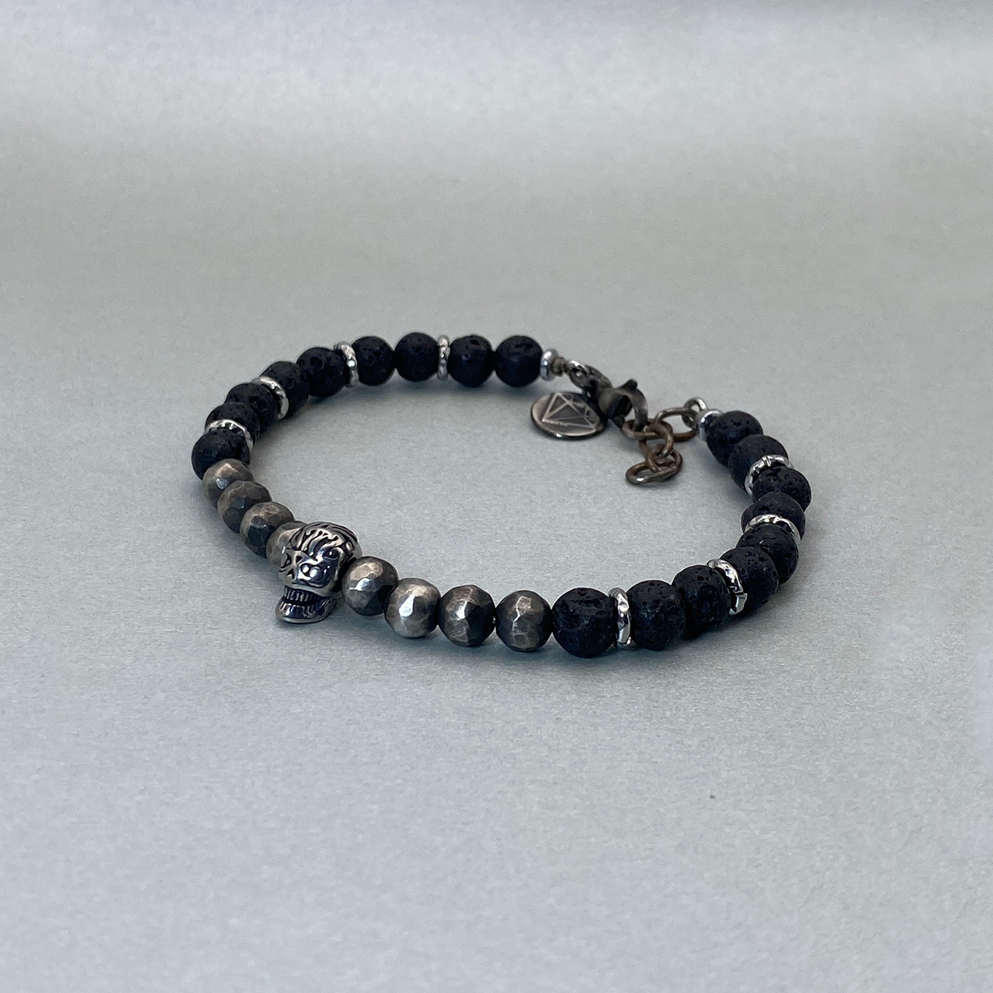 Stainless Steel Mexican Skull Hermatite/Lava Bead Bracelet
