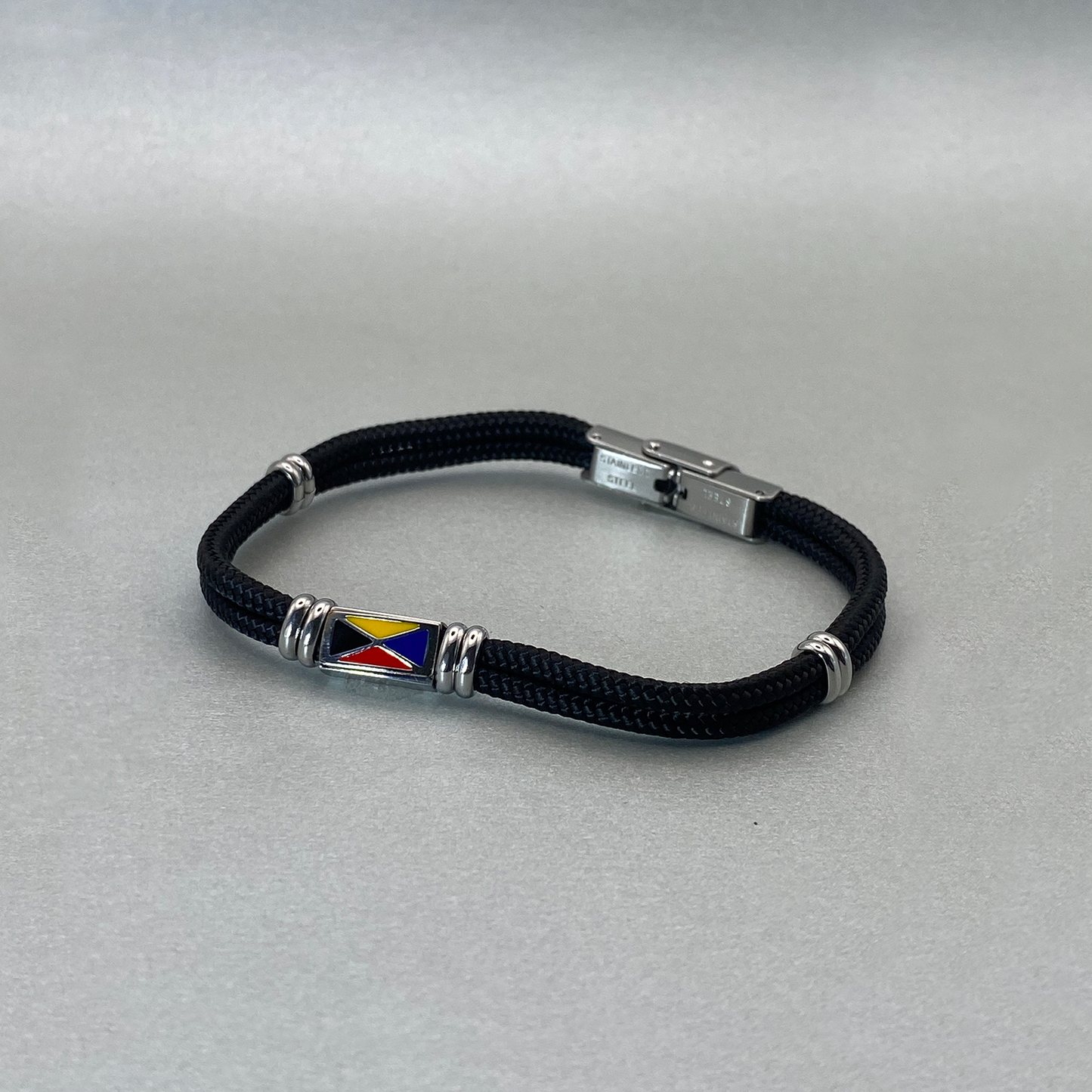 Staniless Steel Black Nautical Rope + Central Enamel Flag Bracelet