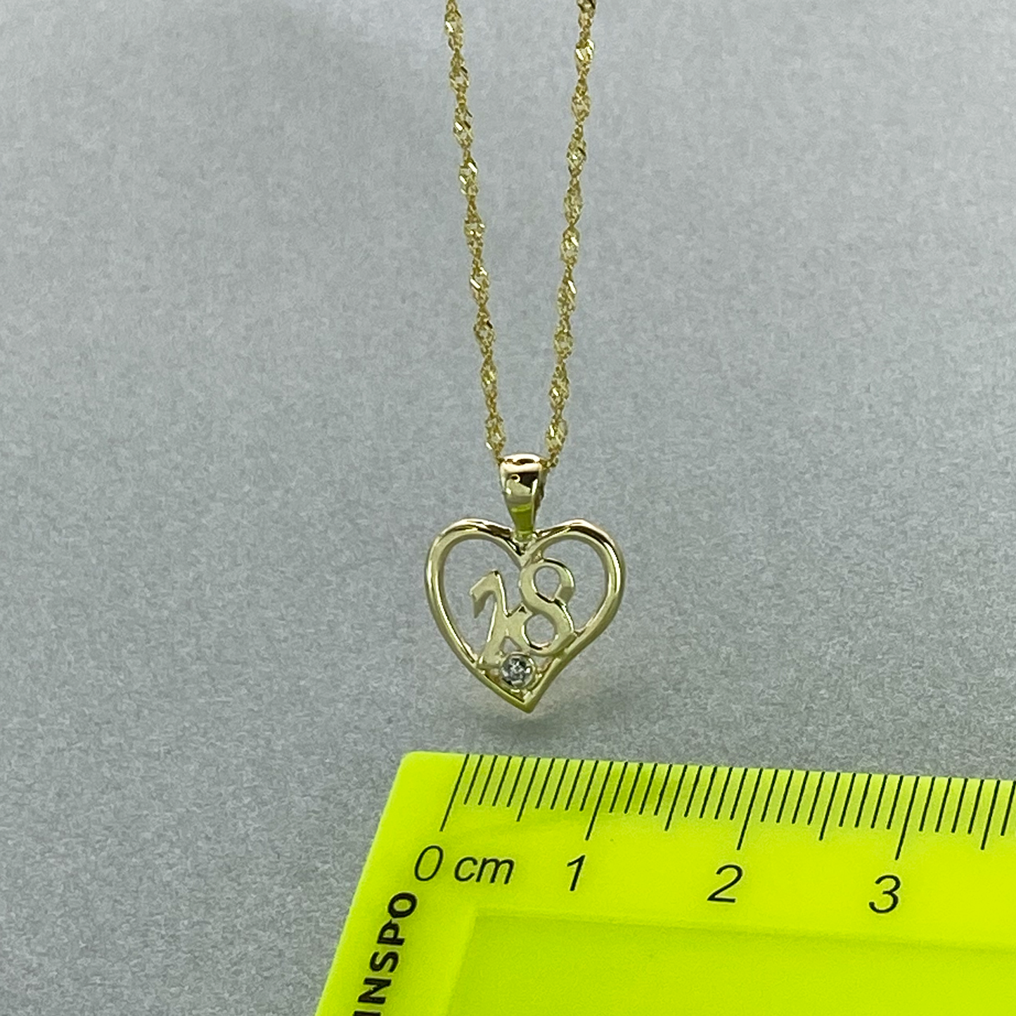 9ct Gold 18 in Heart Pendant with Cubic Zirconia, Including 9ct bonded chain
