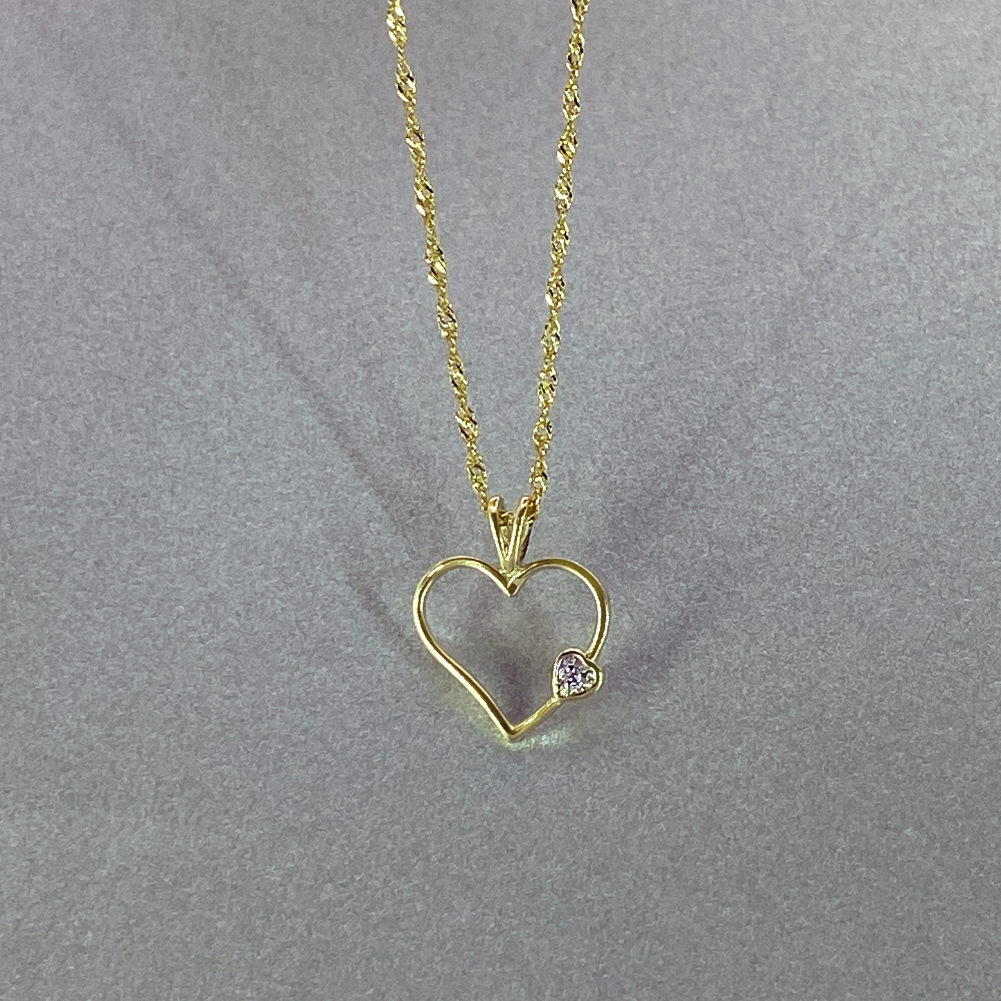 9ct Gold Medium Heart Pendant with Cubic Zirconia, Including 9ct Bonded Chain