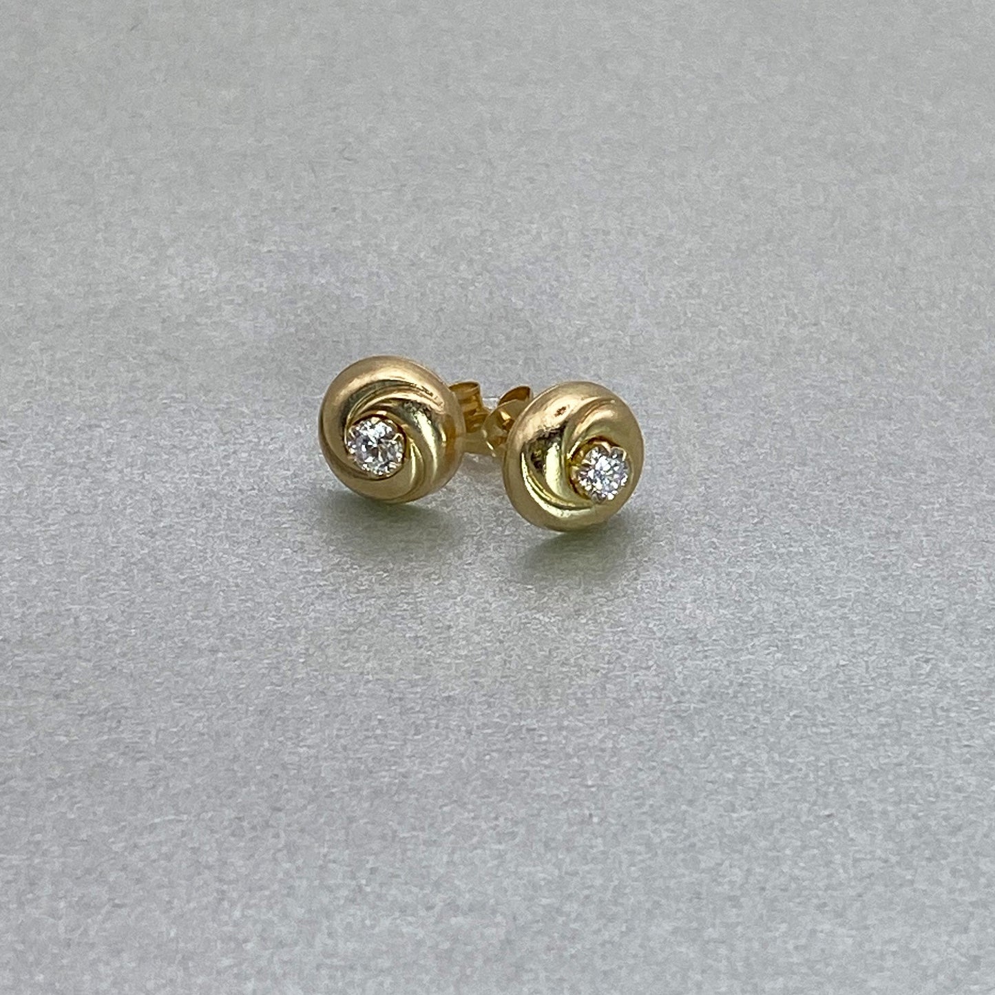 9ct Yellow Gold CZ Matt Finish Earrings