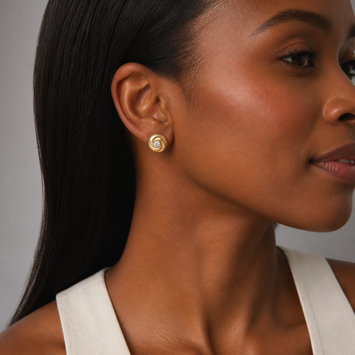 9ct Yellow Gold CZ Matt Finish Earrings