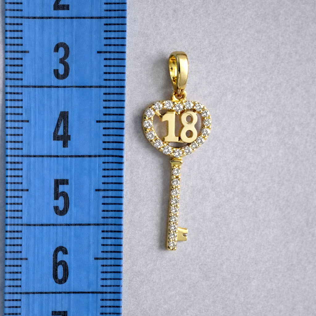 9ct Yellow Gold Cubic Zirconia 18th Key Pendant