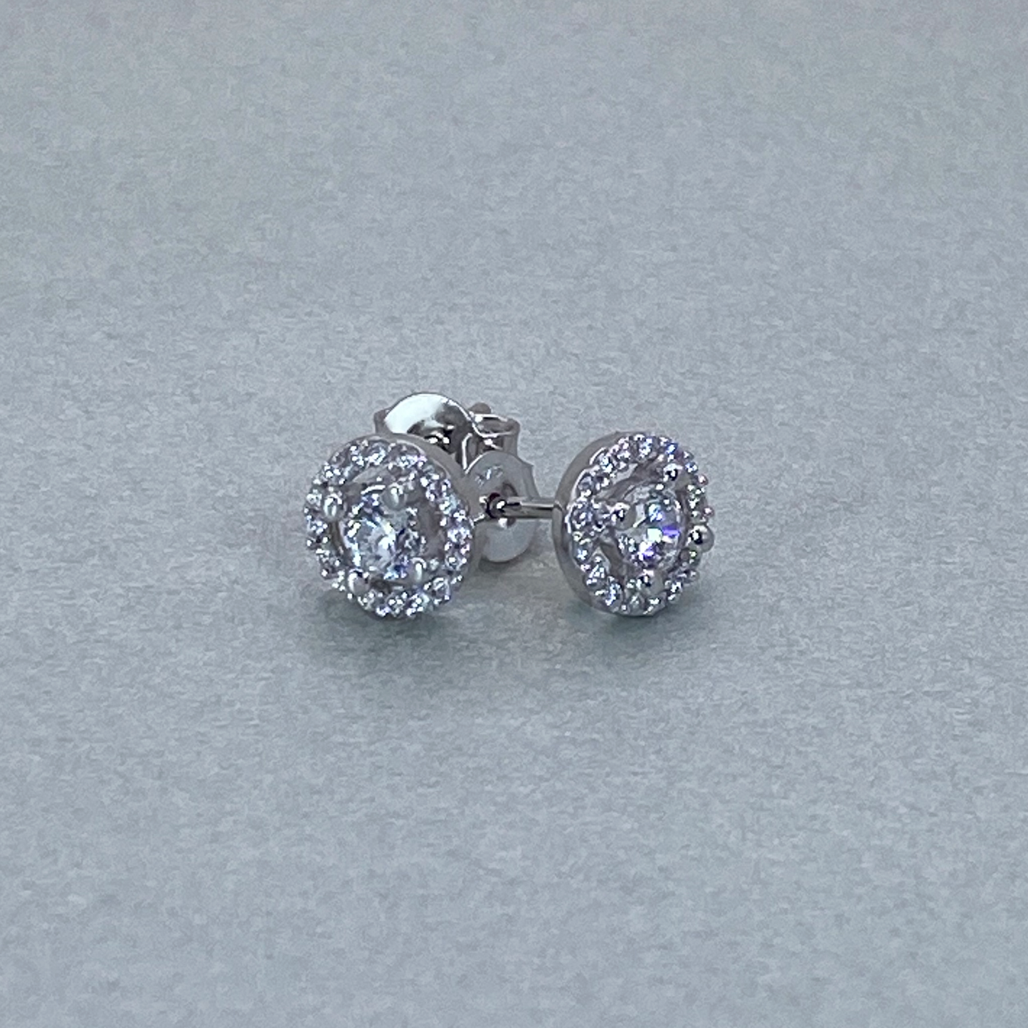 9ct White Gold Round Halo CZ Stud Earrings
