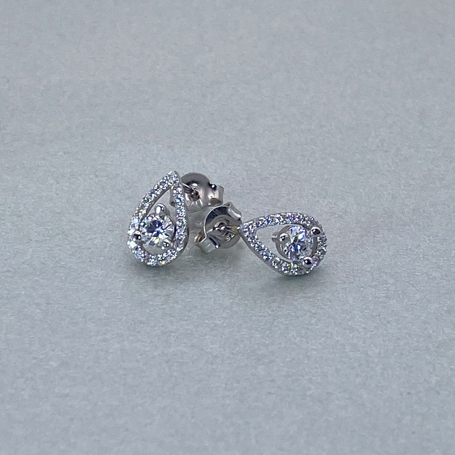 9ct White Gold Pear Shaped Halo CZ Stud Earrings