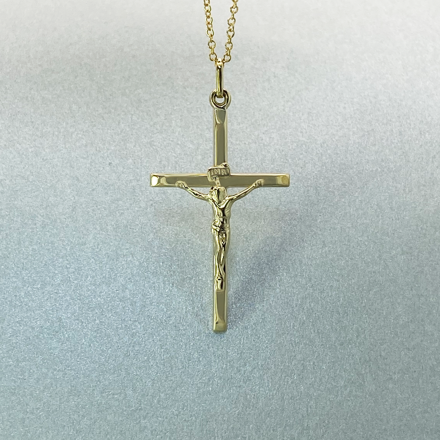 9ct Yellow Gold Beveled Edge Crucifix Cross Pendant