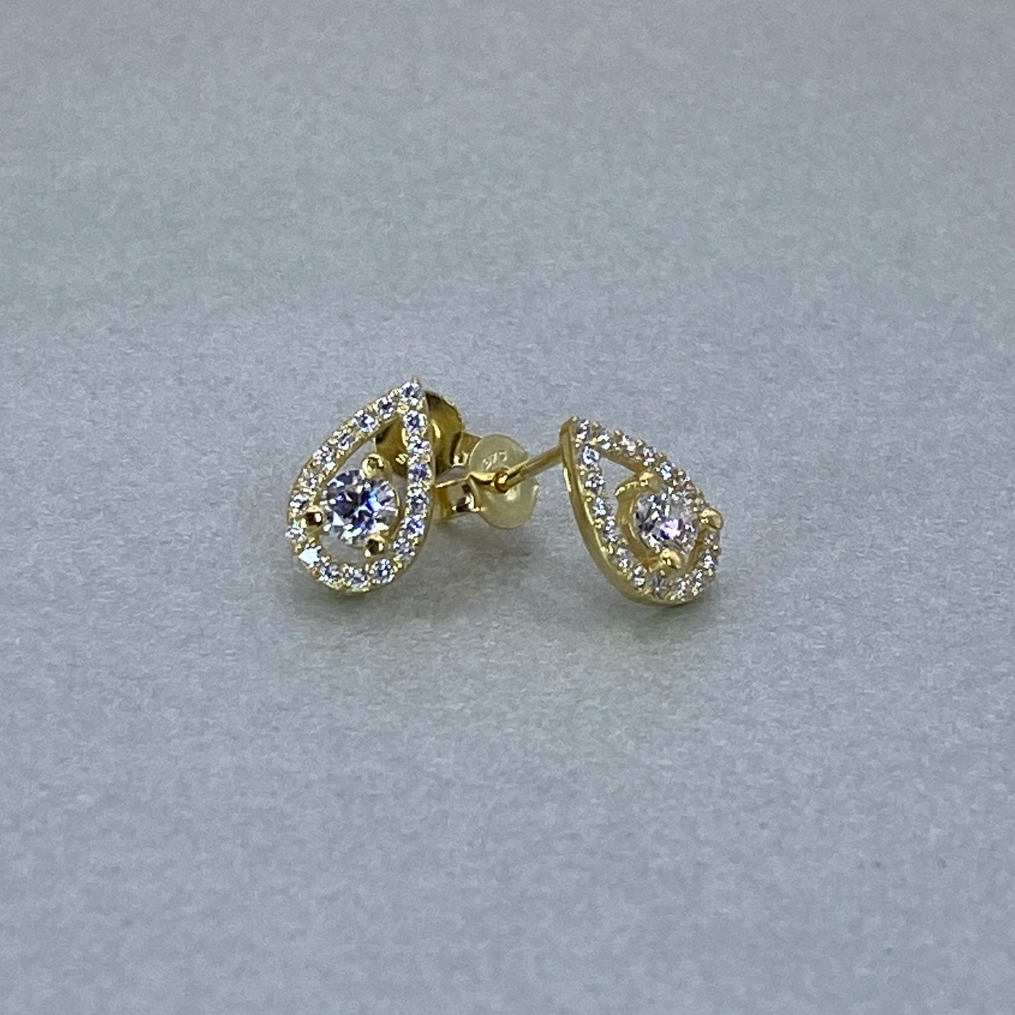 9ct Yellow Gold Pear Shaped Halo CZ Stud Earrings