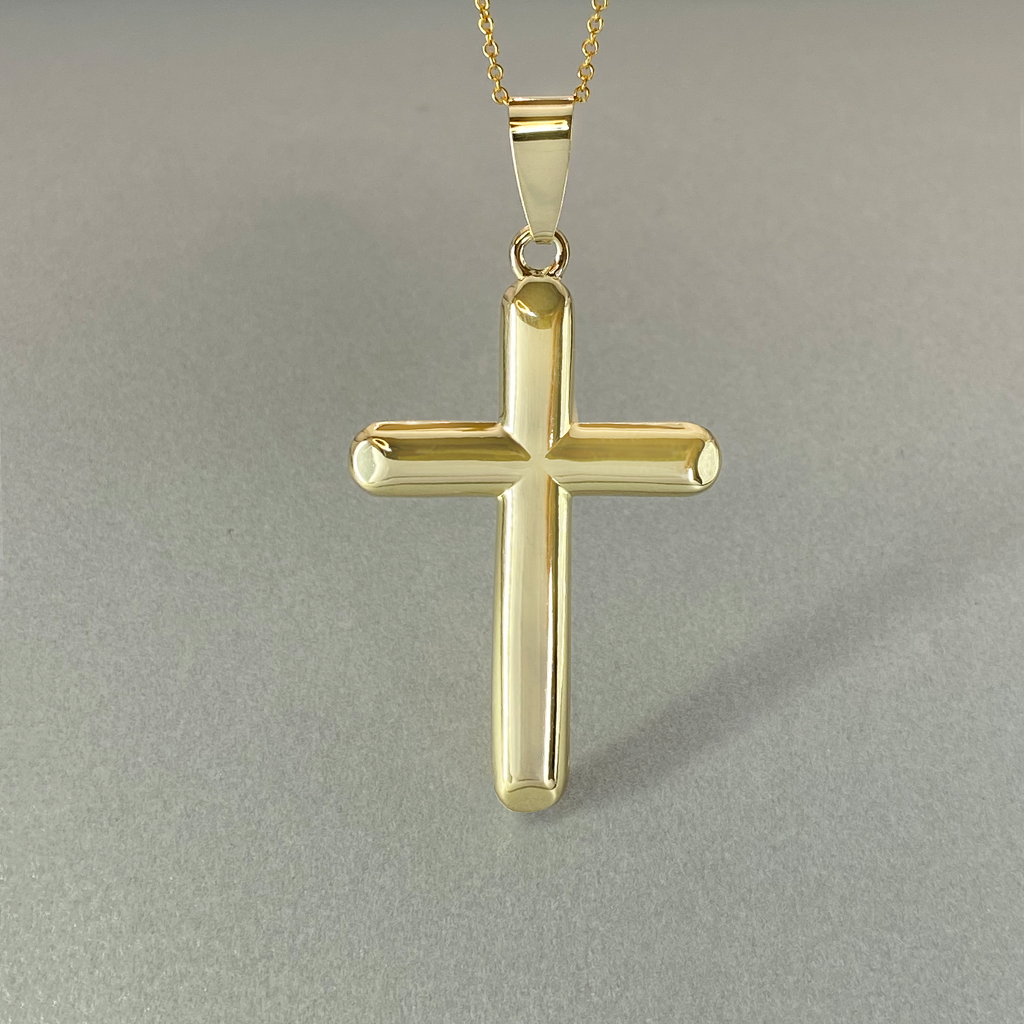 9ct Yellow Gold Half Round Cross with Hollowed out Back