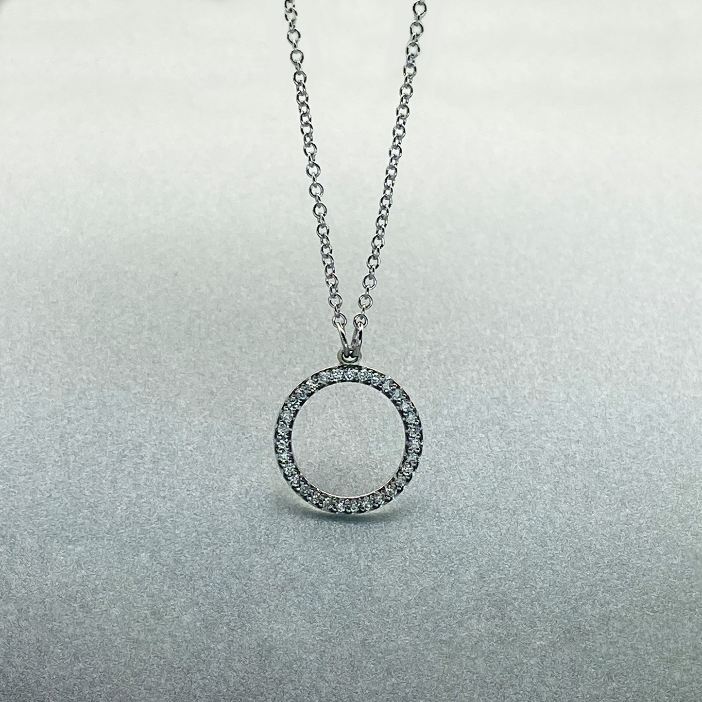 9ct White Gold Diamond Micro Pave Circle Pendant on chain Necklace