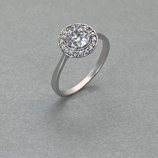 LAB GROWN 9ct White Gold Diamond Halo Ring, Total Diamond Weight = 0.95ct