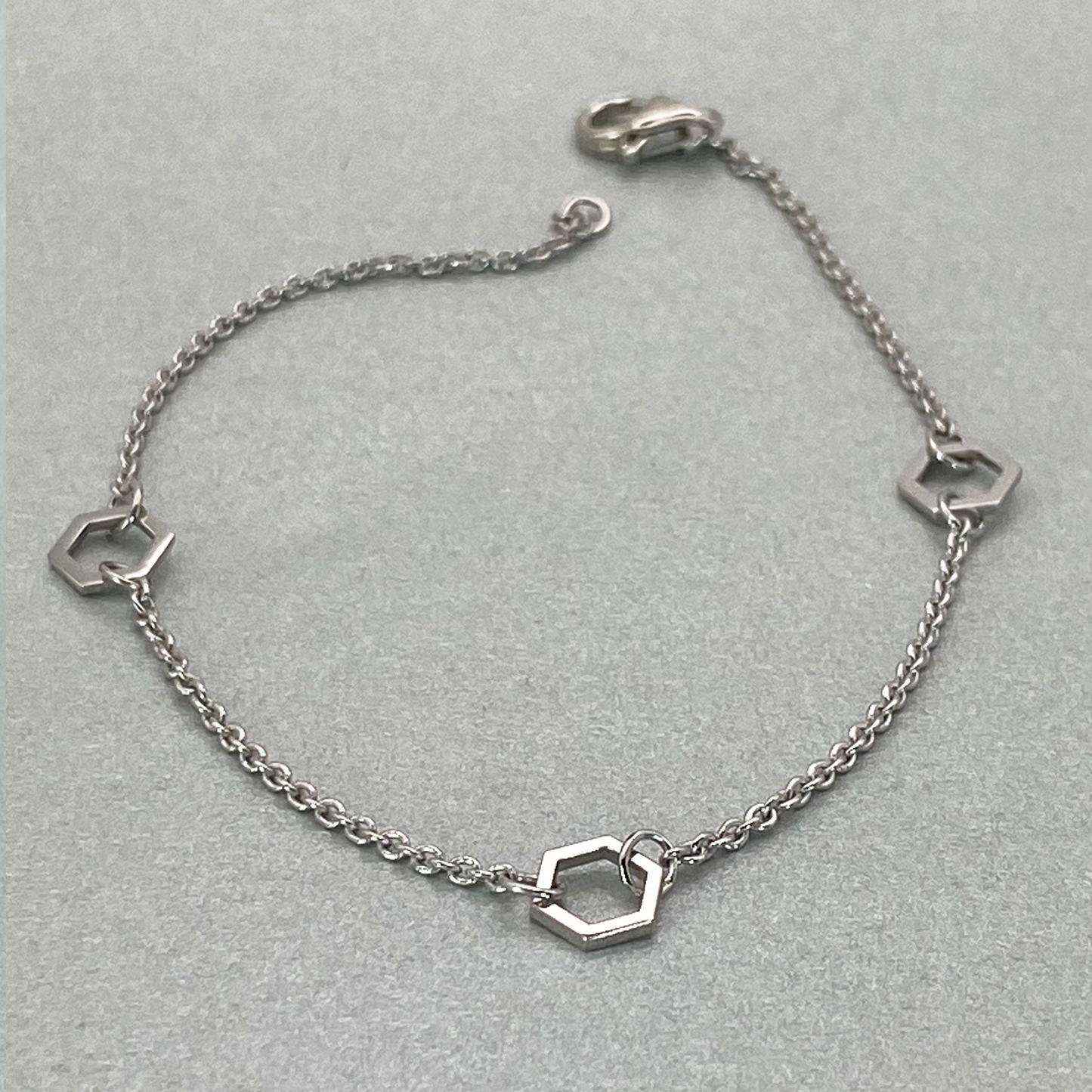 Silver Triple Hexagon 18cm Bracelet