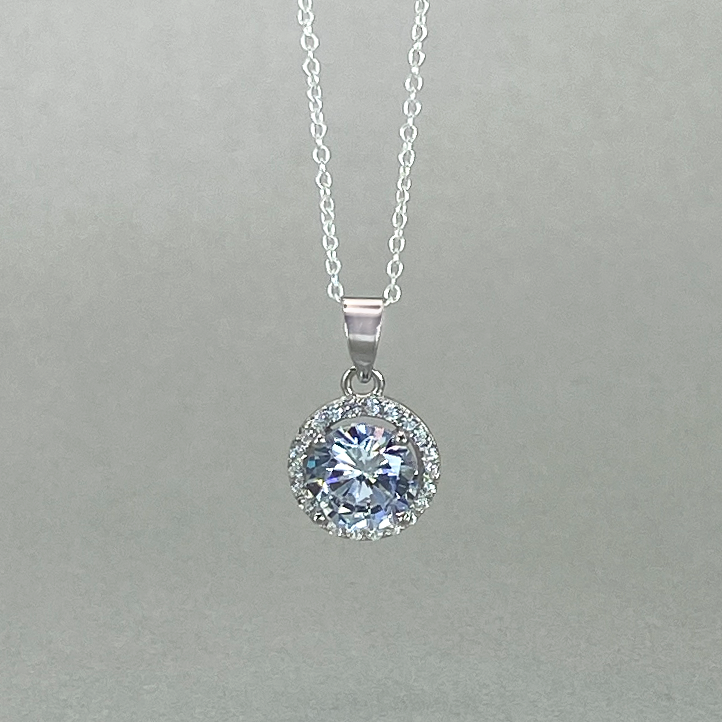 Silver White CZ 8mm Halo Pendant