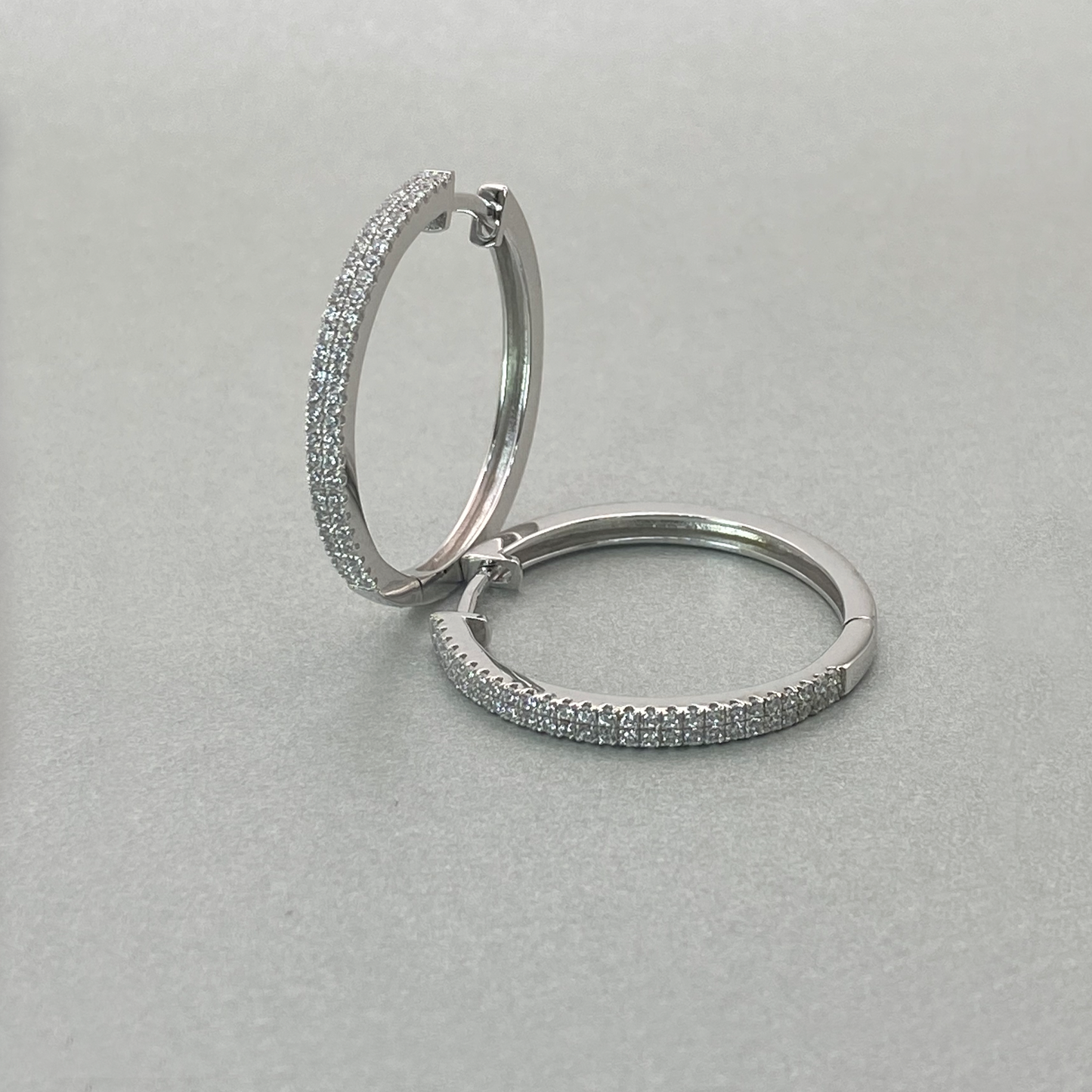 Silver Cubic Zirconia Double Row Hoop Earring 23mm Diameter