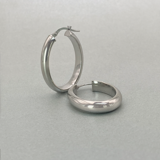 Silver Large Oval Half Round Tube Earring 5mmx2.5mm ; 15mmx23mm