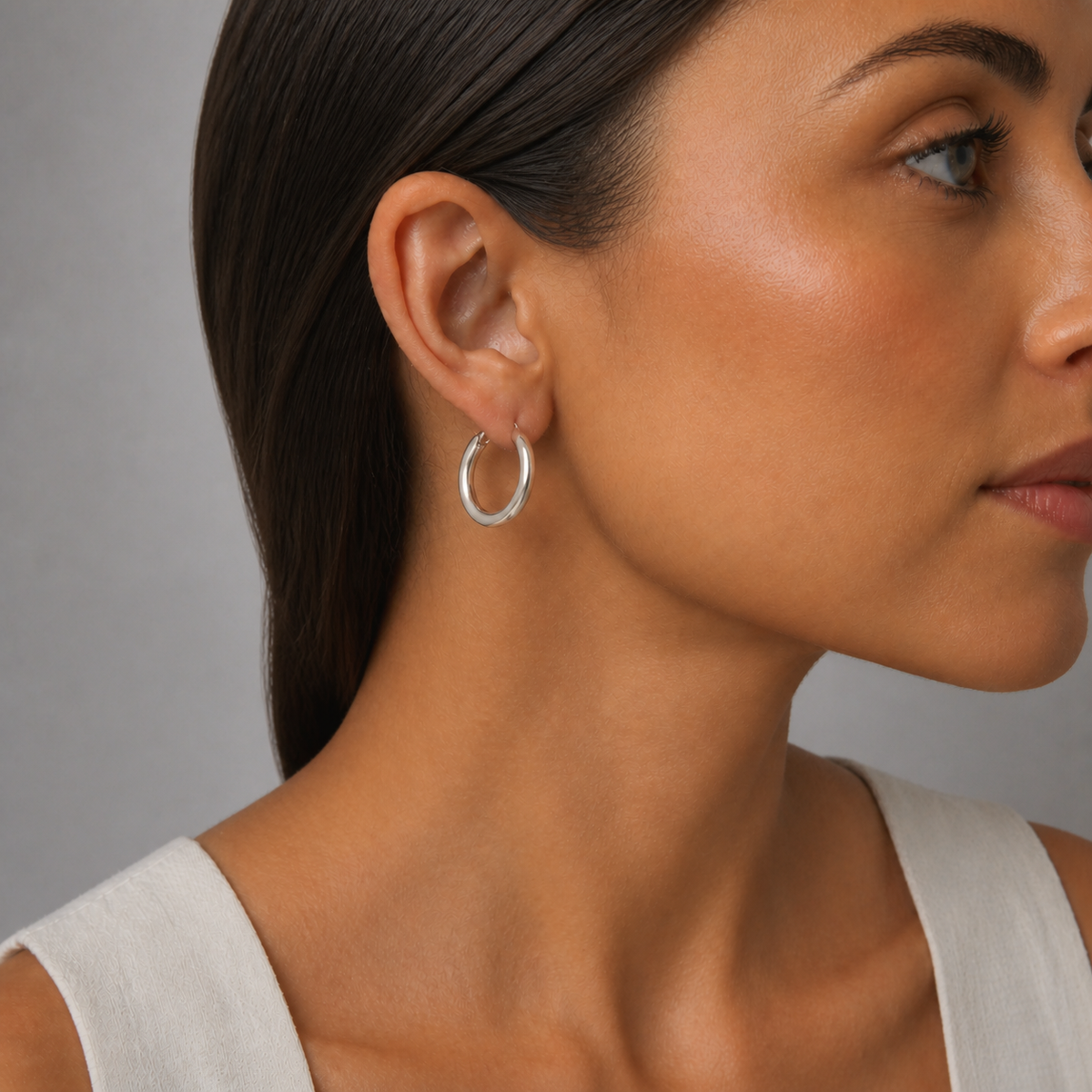 Silver Medium Tube Hoop Earring 2mm x 15mm