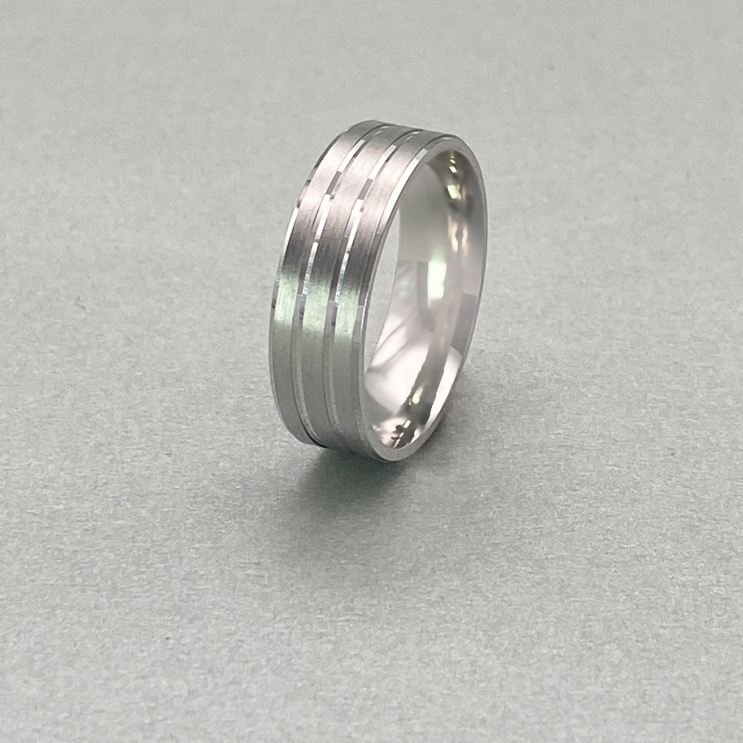 Silver Gents 7mm Band Matt Finish Band with Polished Groove Lines