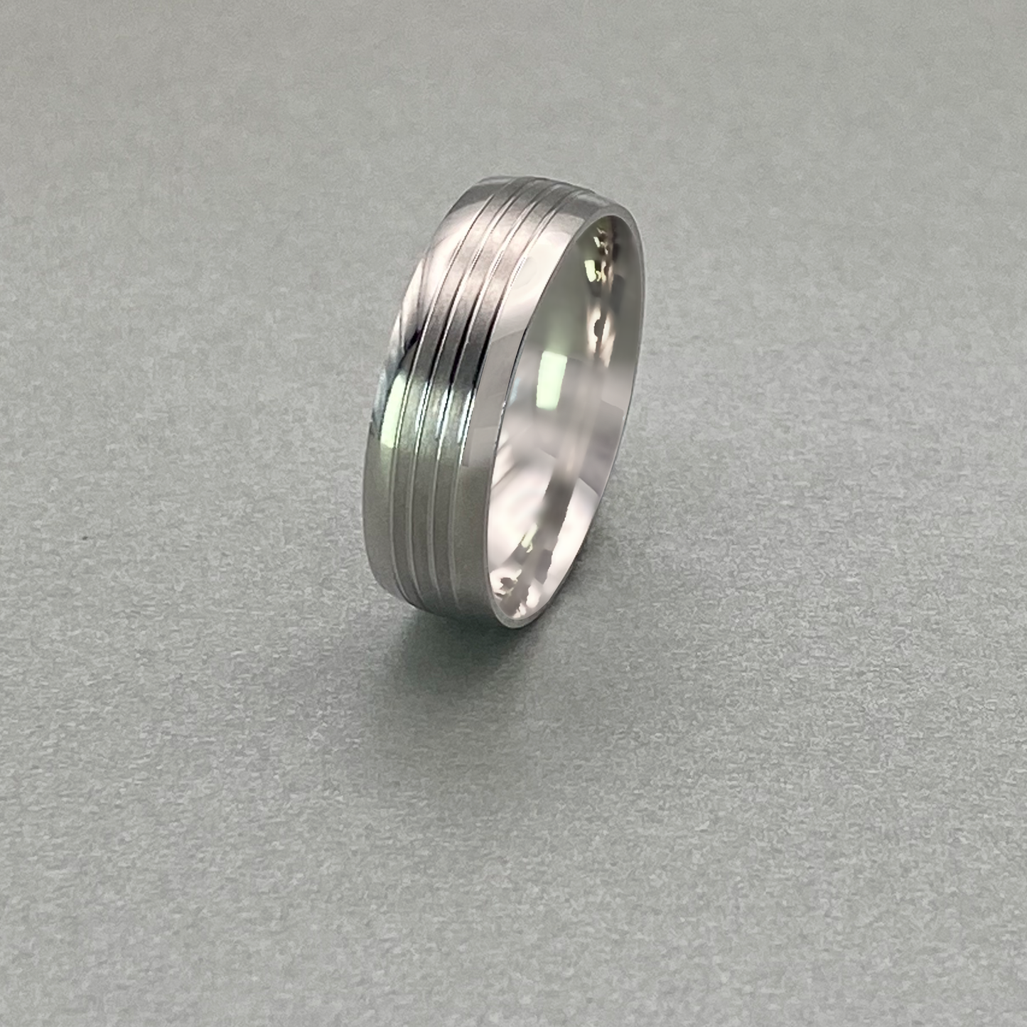 Silver Gents 7mm Matt & Polished Finish Half Round Band with Groove Lines