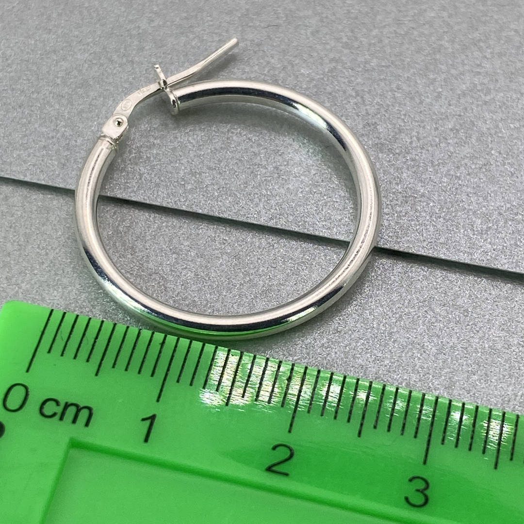 Silver Italian Hoop 20mm Internal Diameter & 2mm Tube Hoop Earrings