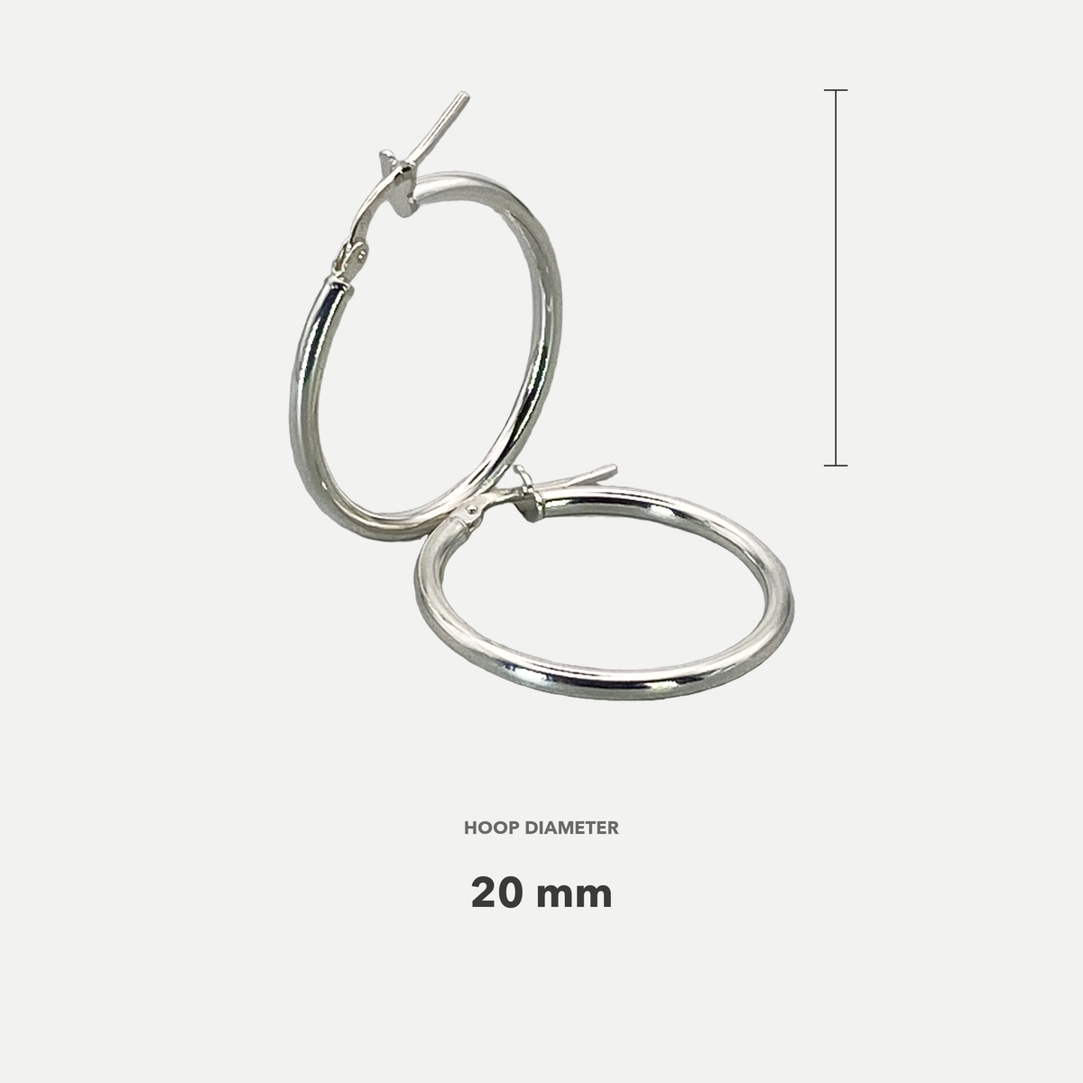 Silver Italian Hoop 20mm Internal Diameter & 2mm Tube Hoop Earrings