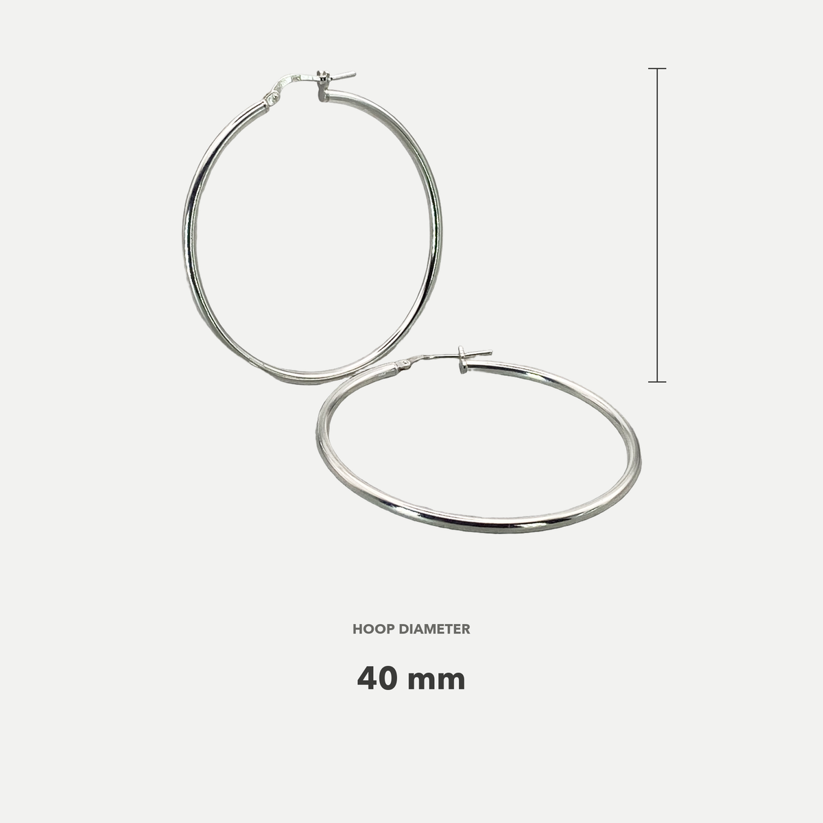 Silver Italian Hoop 40mm Internal Diameter & 2mm Tube Hoop Earrings