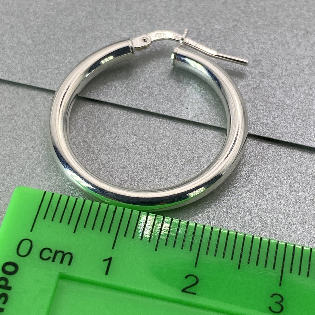 Silver Italian Hoop 20mm Internal Diameter & 3mm Tube Hoop Earrings
