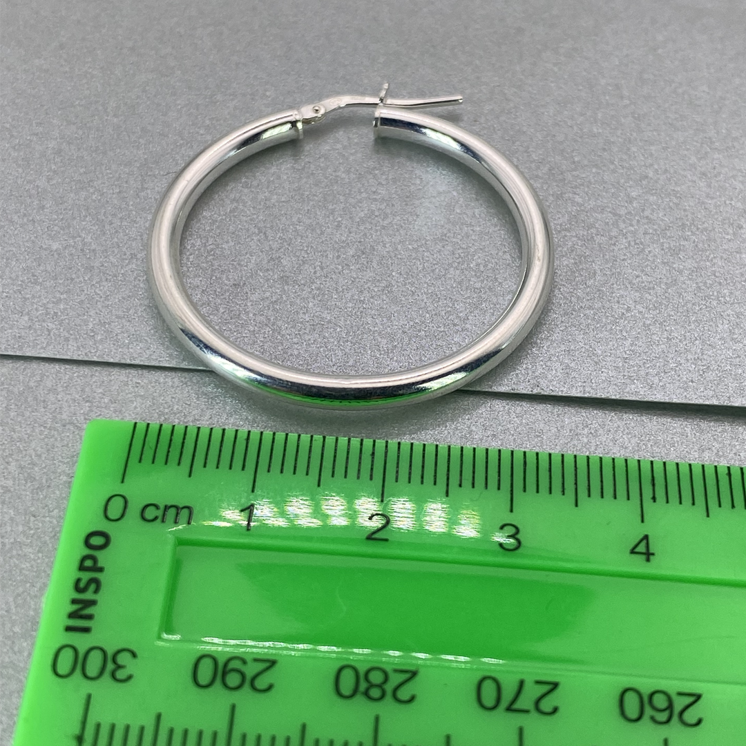 Silver Italian Hoop 30mm Internal Diameter & 3mm Tube Hoop Earrings