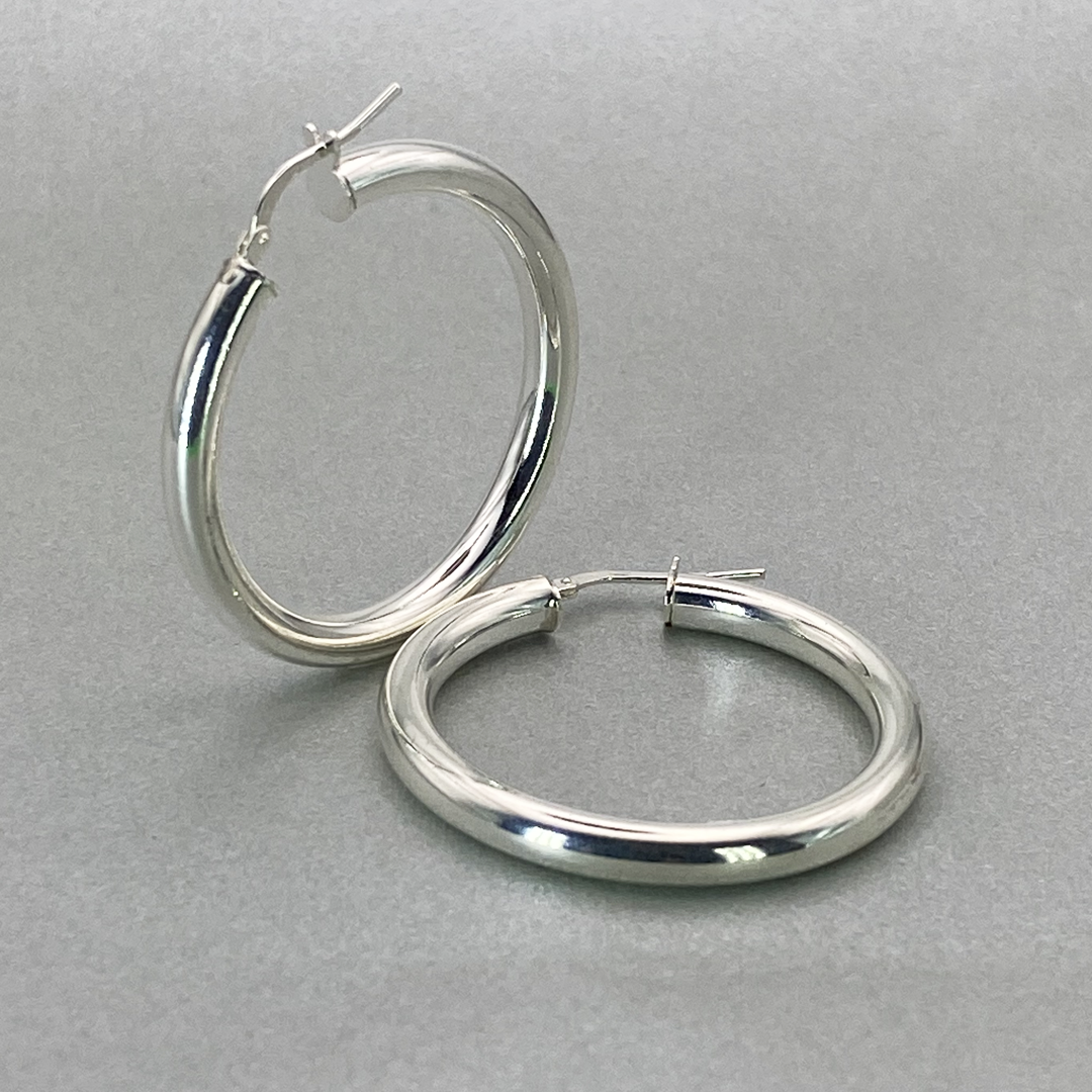 Silver Italian Hoop 30mm Internal Diameter & 4mm Tube Hoop Earrings