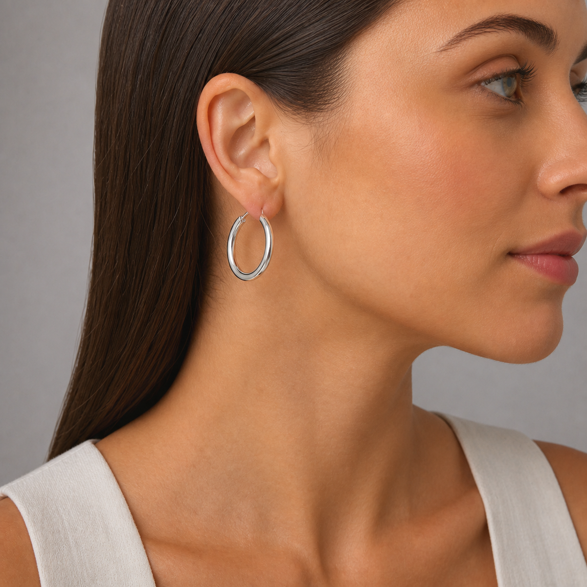 Silver Italian Hoop 30mm Internal Diameter & 4mm Tube Hoop Earrings