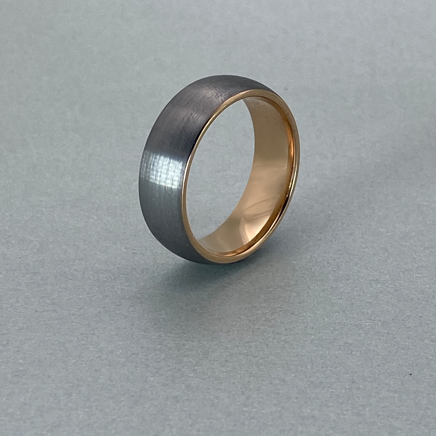 Tungsten Ring , Brushed Finish with IP Rose Gold Inner Plating.