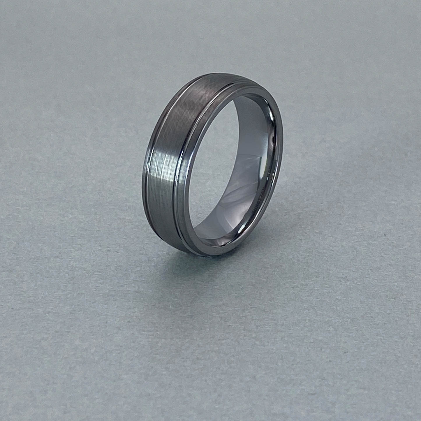 Tungsten Ring , Plain Brushed Finish, two grooves with inside Polished shiny.