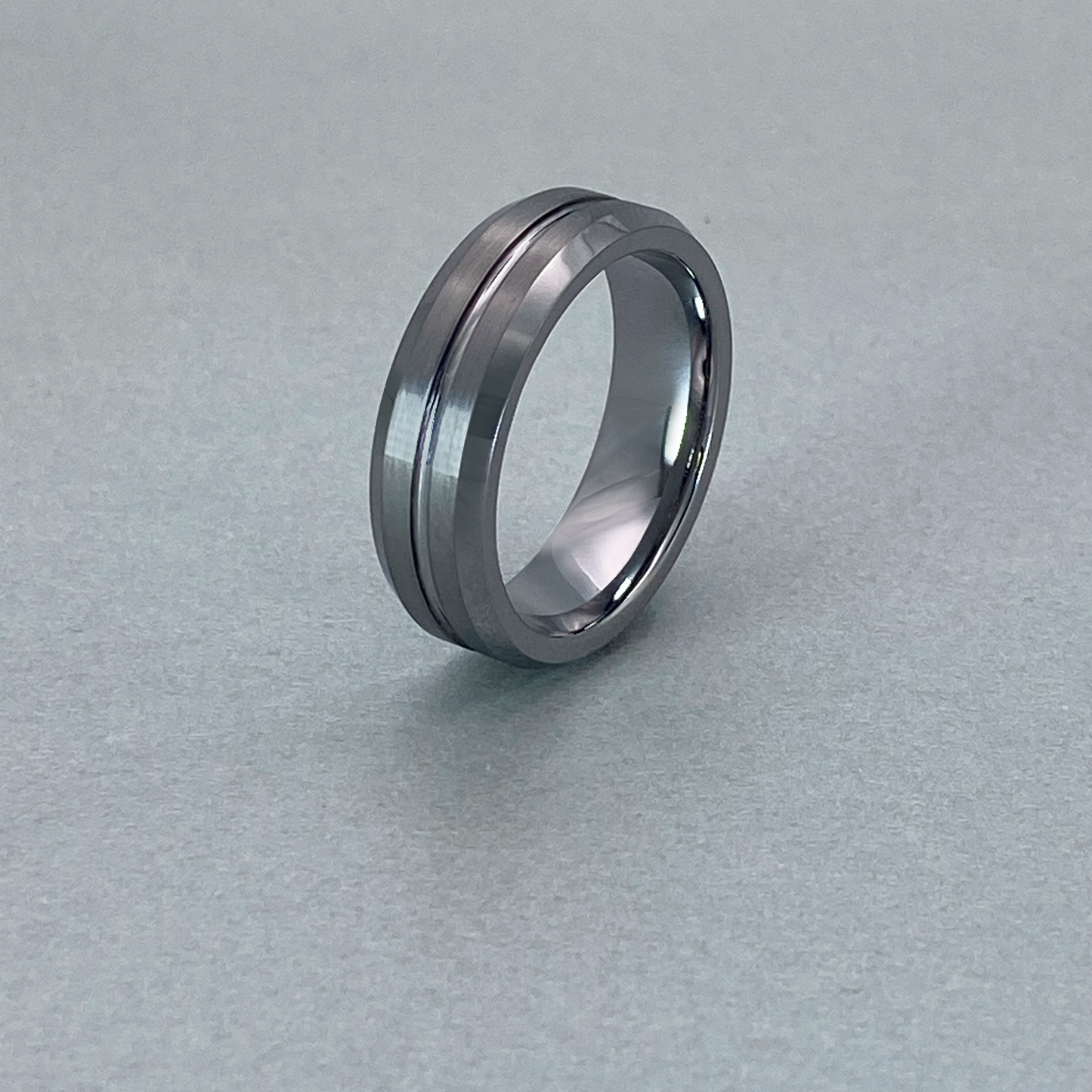 Tungsten Ring , Plain Brushed Finish with centre groove.