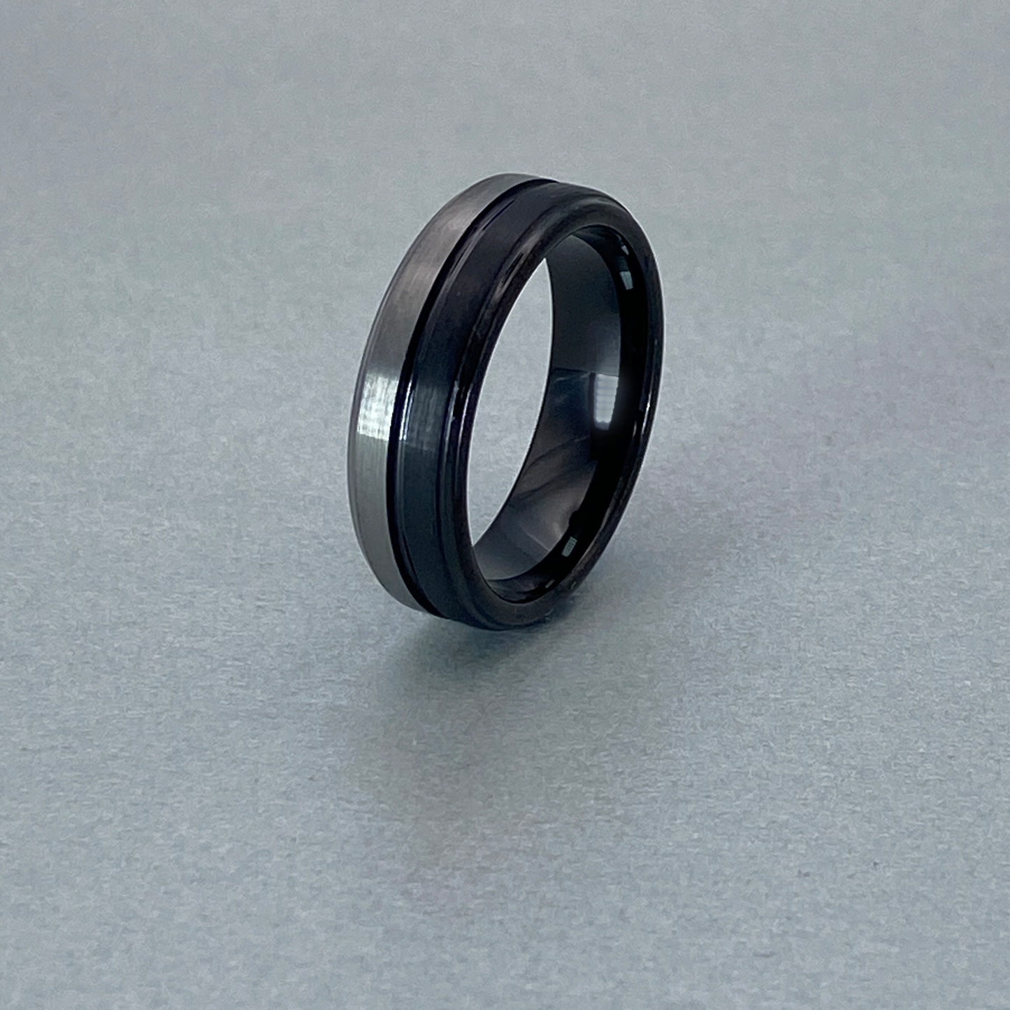 Tungsten Ring , Two Tone Black and Plain Brushed Finish.