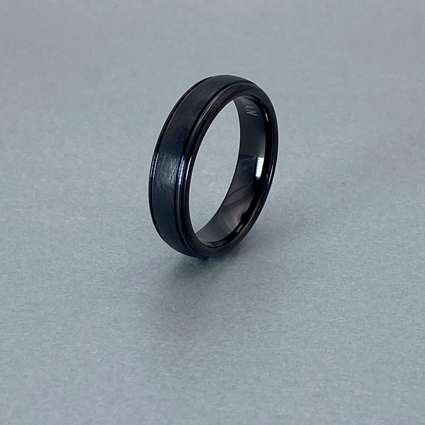 Tungsten Ring , Full IP Black Domed and 2 Small Grooves, with Brushed Finish.