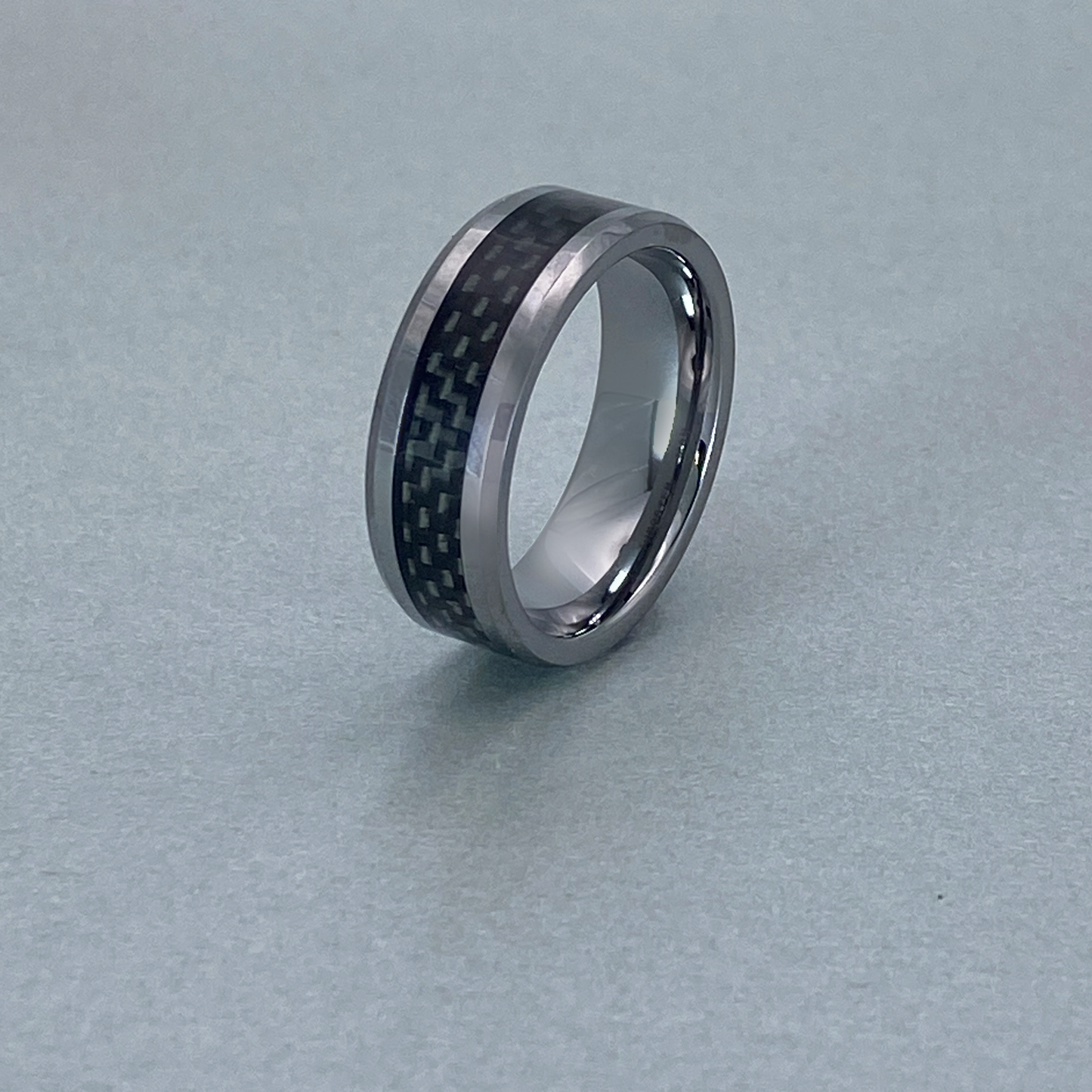 Tungsten Ring , Black carbon fiber inlaid.