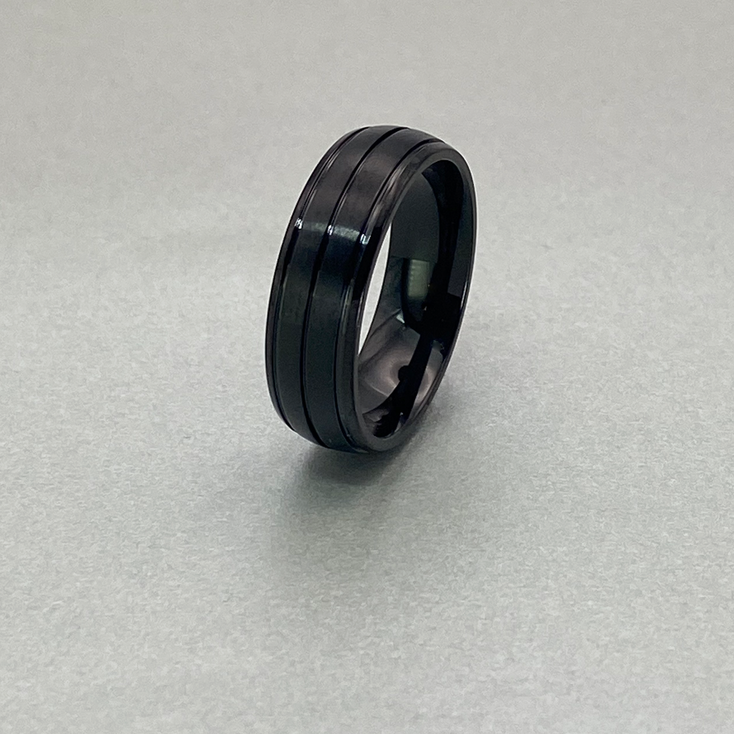 Titanium Ring 7mm, Three grooves, Full IP Black plating, Brushed Finish