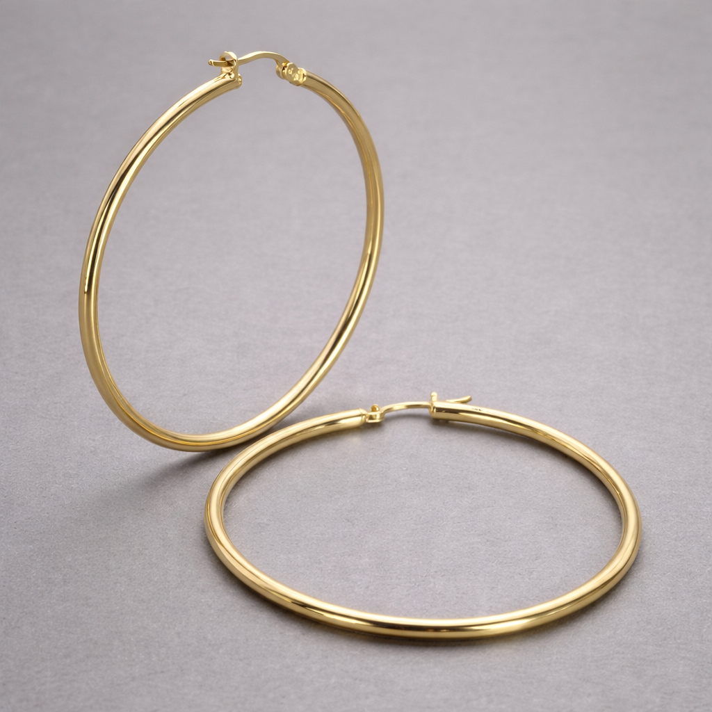 9ct Yellow Gold Hollow Italian 40mm J-Lo style Hoop Earrings