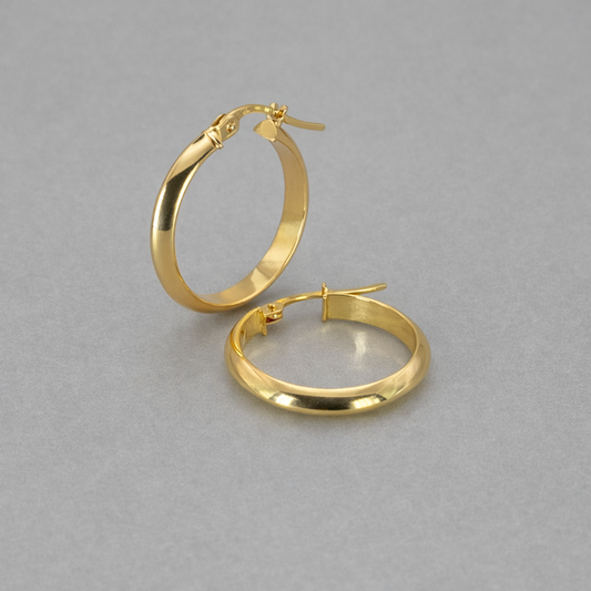 9ct Yellow Gold Hollow Italian 20mm Half Round  D-shape Hoop Earrings
