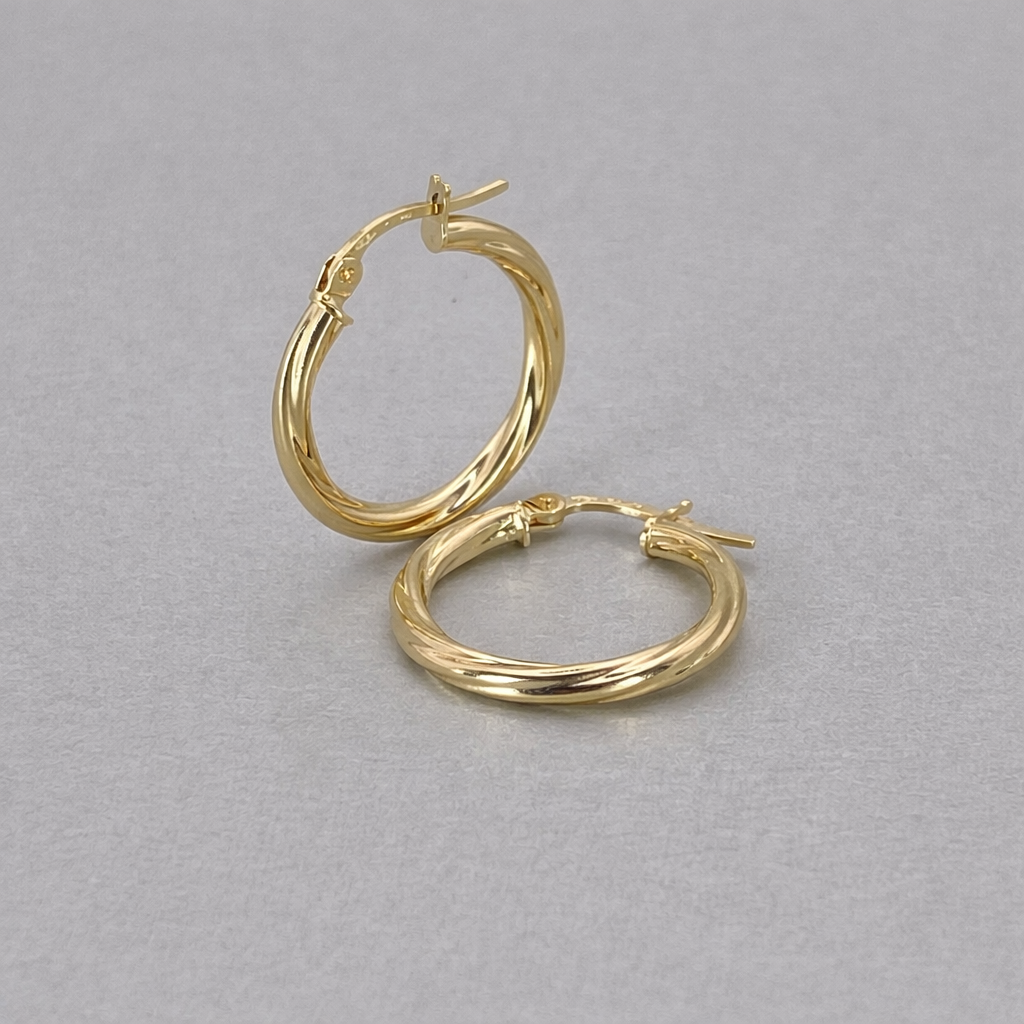 9ct Yellow Gold Hollow Italian 20mm Tube Hoop Earrings with Twist Design