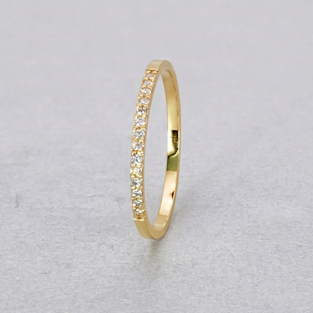 9ct Yellow Gold Diamond MicroPave Straight Band  Size M