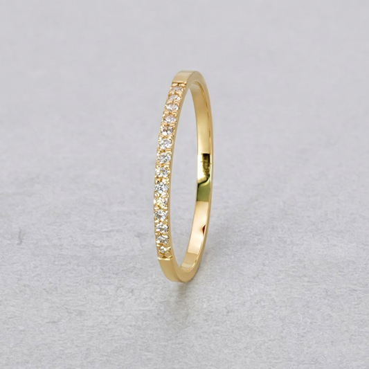 9ct Yellow Gold Diamond MicroPave Straight Band  Size M